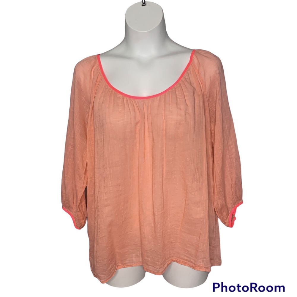 Ann Taylor Loft Shirt Women Medium Coral Tunic Top Pullover Peasant Fairy Casual